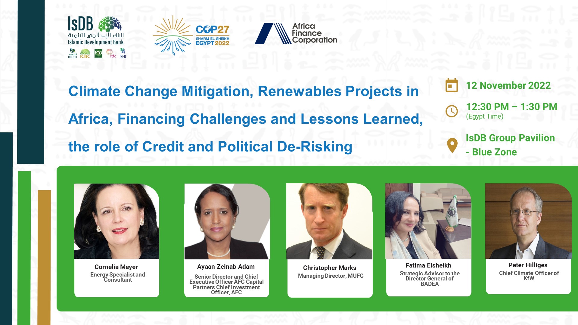 Climate Change Mitigation, Renewables Projects in Africa, Financing Challenges and Lessons Learned, the role of Credit and Political De-Risking 